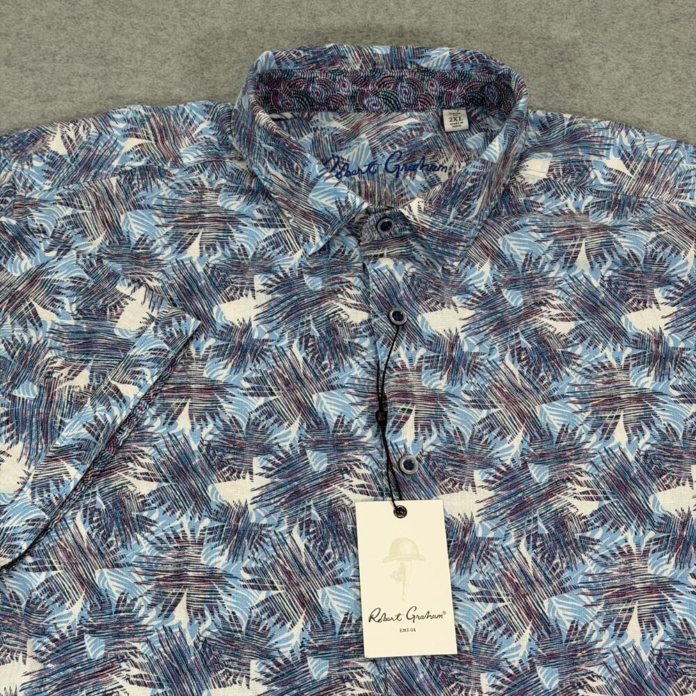 Robert Graham Morrone Shirt Mens 2XL Classic Fit Linen Blend Palm Floral NWT